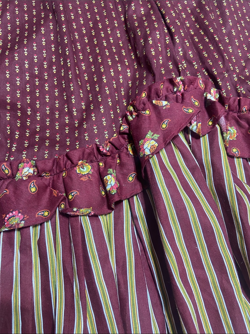 Britches n Things Vintage 70s Prairie Skirt Size 9 Burgundy Floral NWT Deadstock - Picture 2 of 12